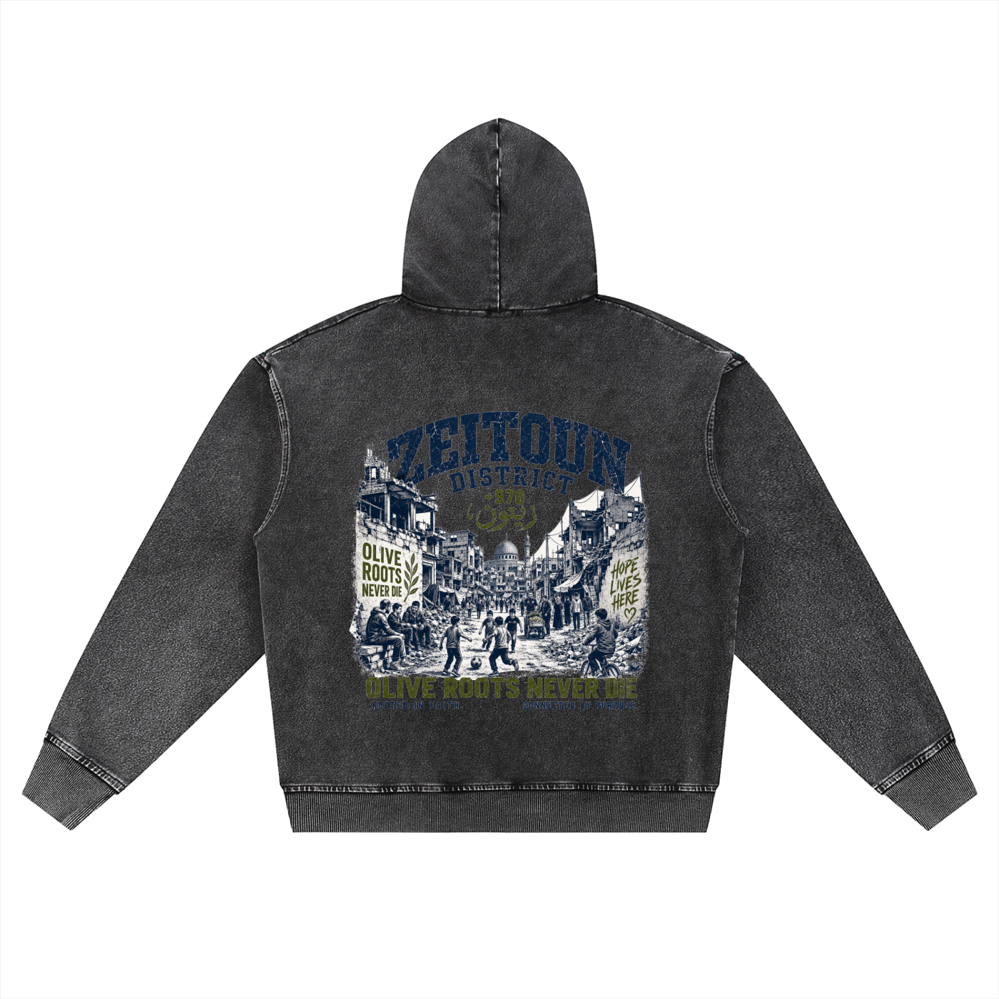 Gaza Streets +970 Area Code Snow Wash Oversized Zip-Up Hoodie