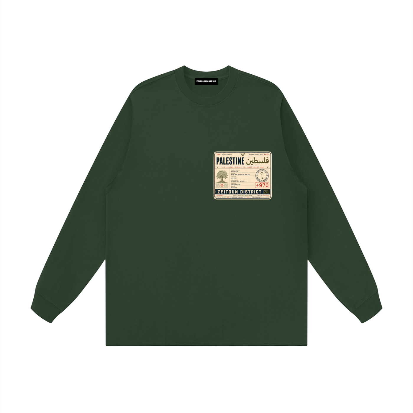 '+970 Palestine Passport Card Graphic Raw Hem Long Sleeve T-Shirt