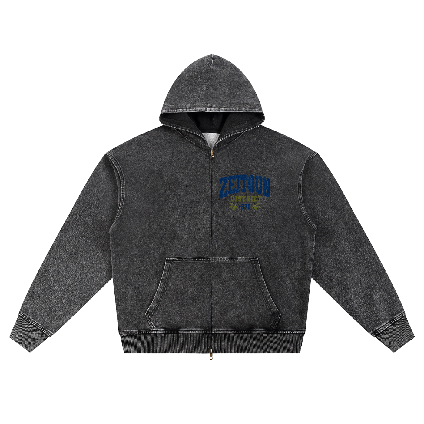 Gaza Streets +970 Area Code Snow Wash Oversized Zip-Up Hoodie
