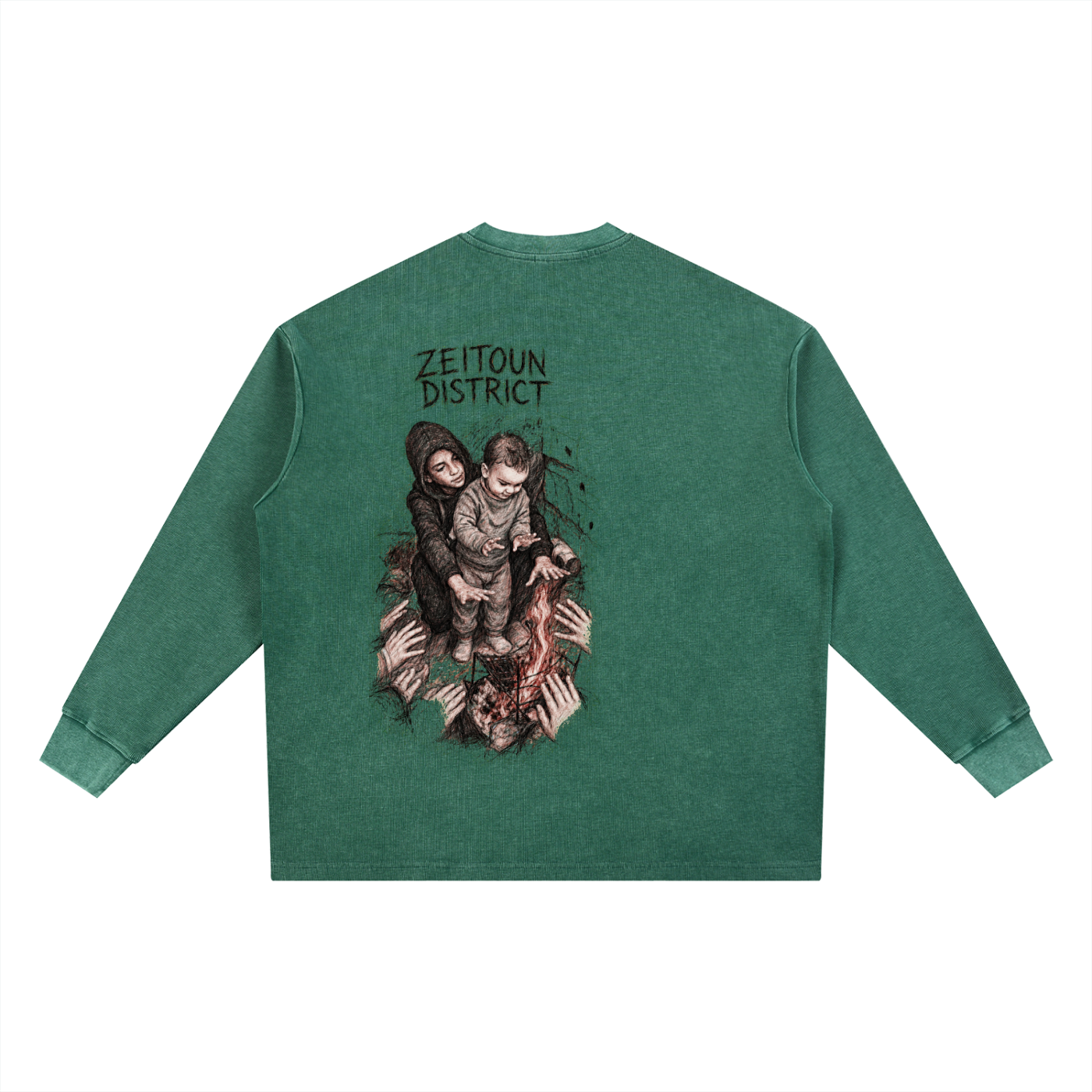 Hands Around the Fire Mineral Wash Waffle Oversized Heavyweight T-Shirt
