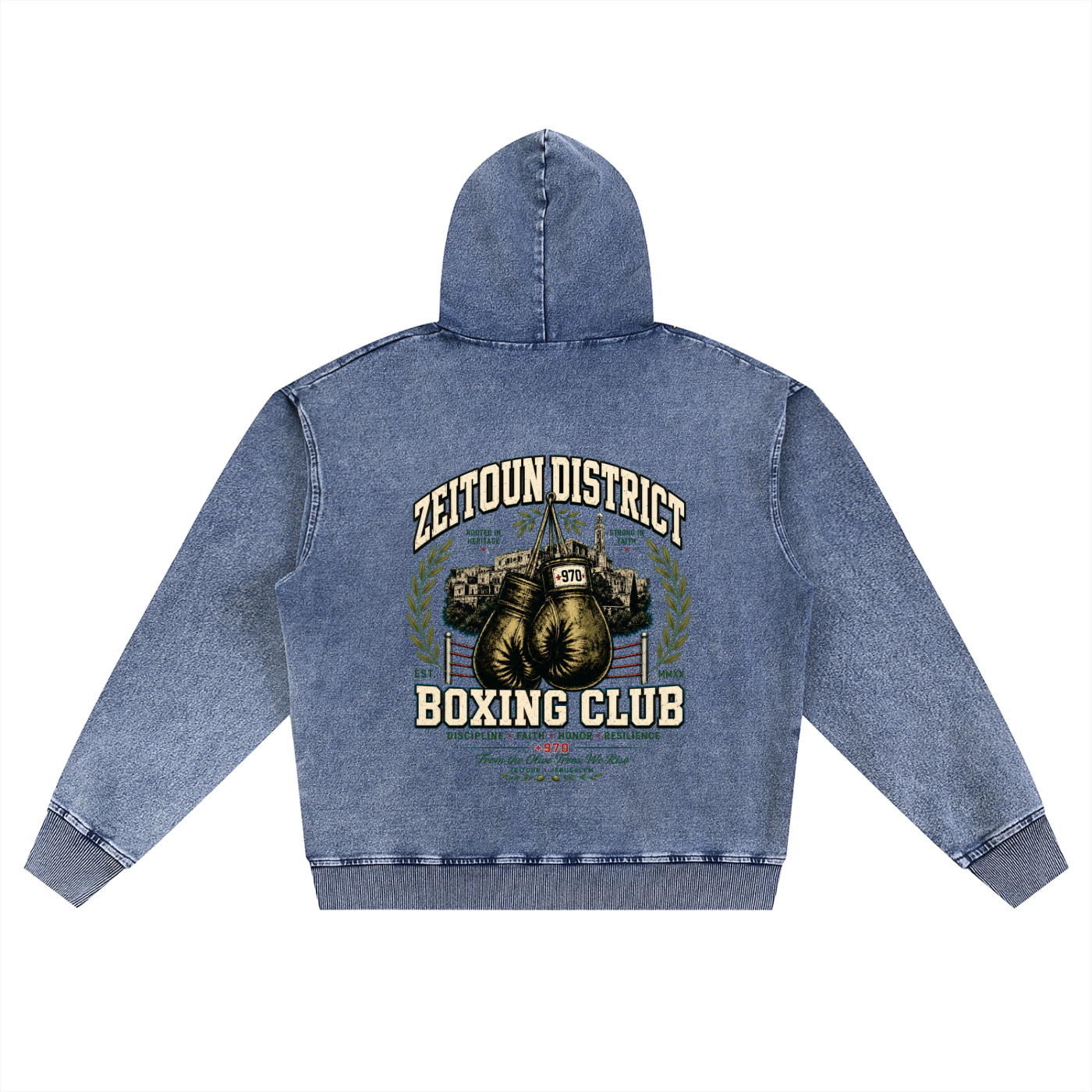 Palestine Boxing Club Snow Wash Oversized Zip-Up Hoodie