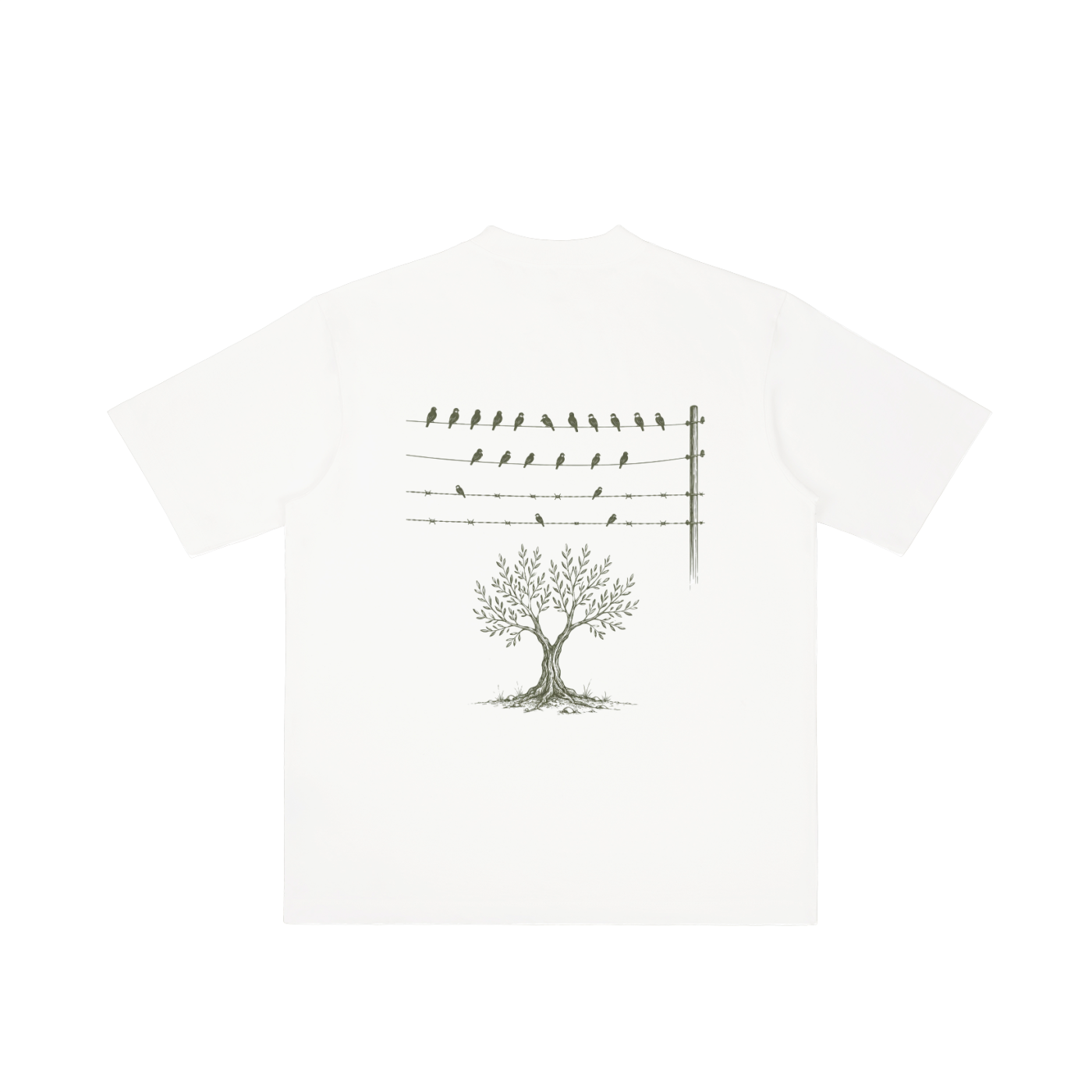 GazaOliveTreeShirt,BirdsonWireShirt,OliveRootsNeverDie,ZeitounDistrict,PalestinianStreetwear,ArabHeritageClothing,MenCottonTShirt