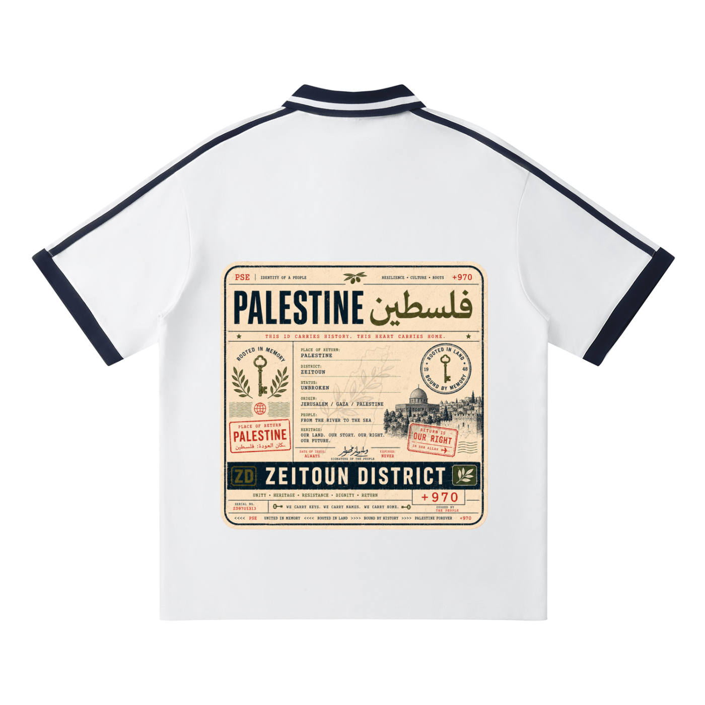 '+970 Palestine Passport Card Graphic Contrast Piping Polo Shirt