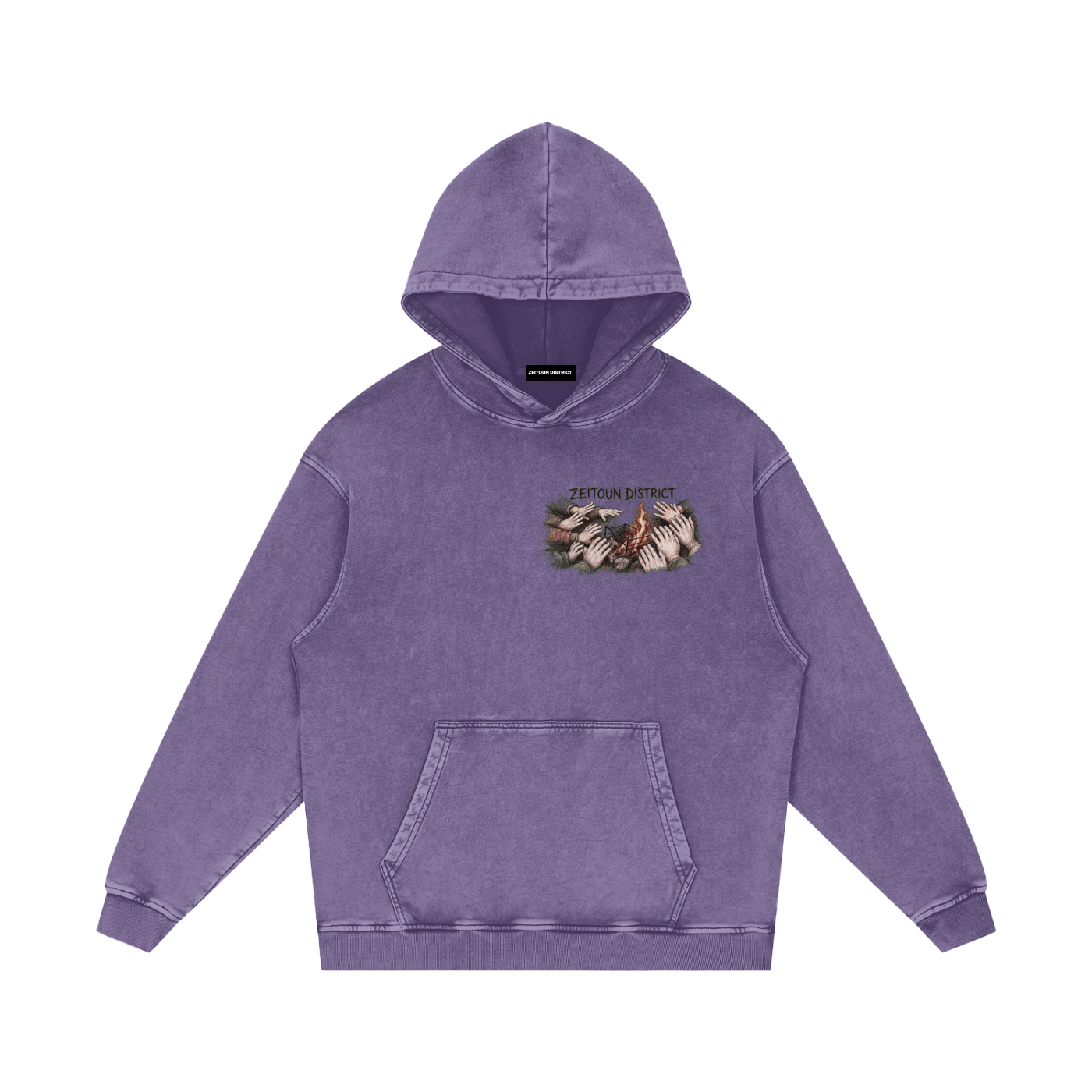 Hands Around the Fire Snow Washed Loose Cotton Hoodie