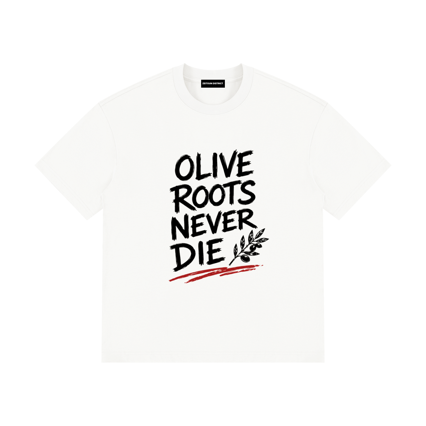 Olive Roots Never Die – Zeitoun District Unisex Drop Shoulder Cotton T-Shirt