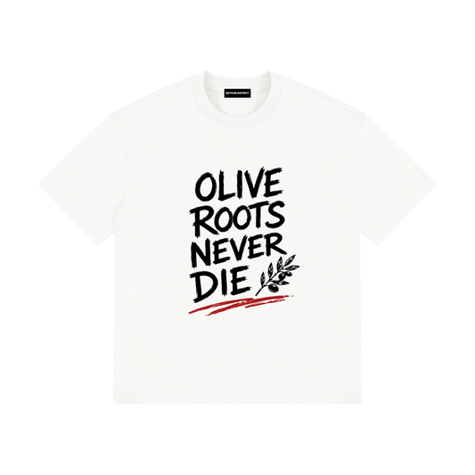Olive Roots Never Die – Zeitoun District Unisex Drop Shoulder Cotton T-Shirt