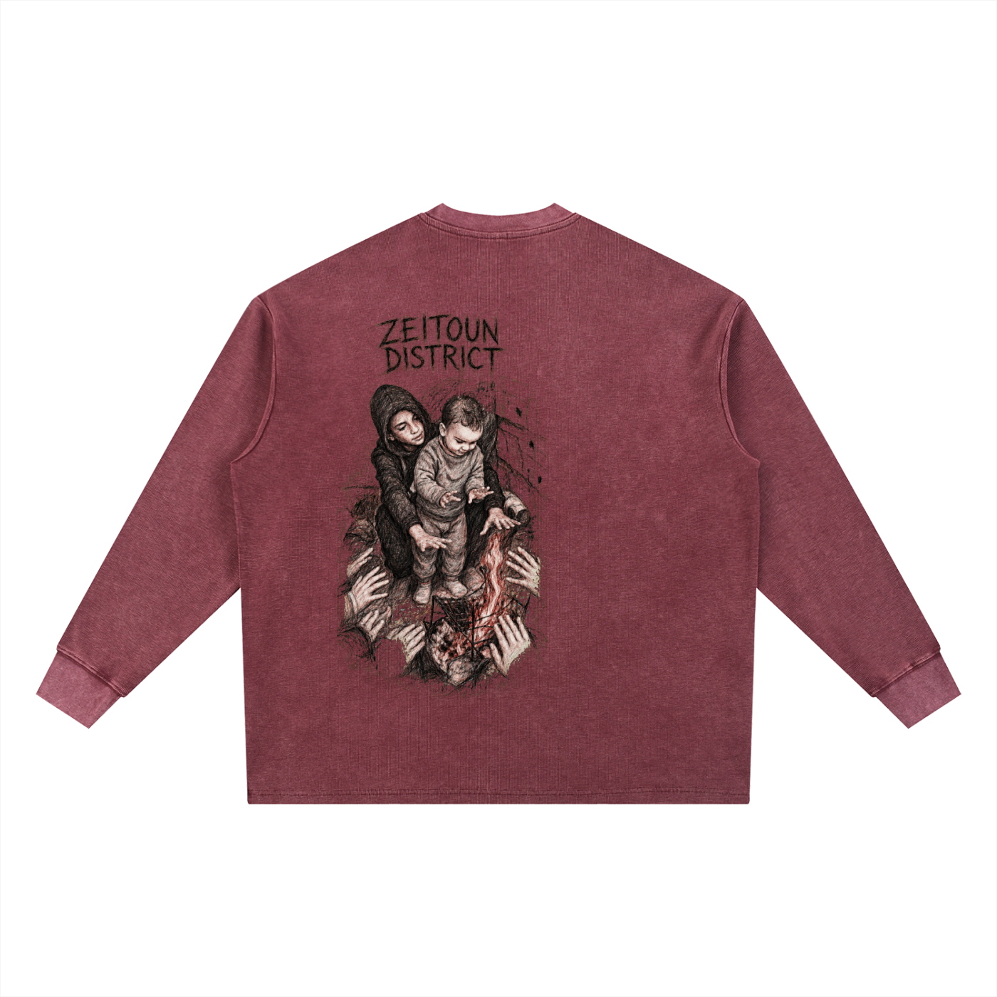 Hands Around the Fire Mineral Wash Waffle Oversized Heavyweight T-Shirt