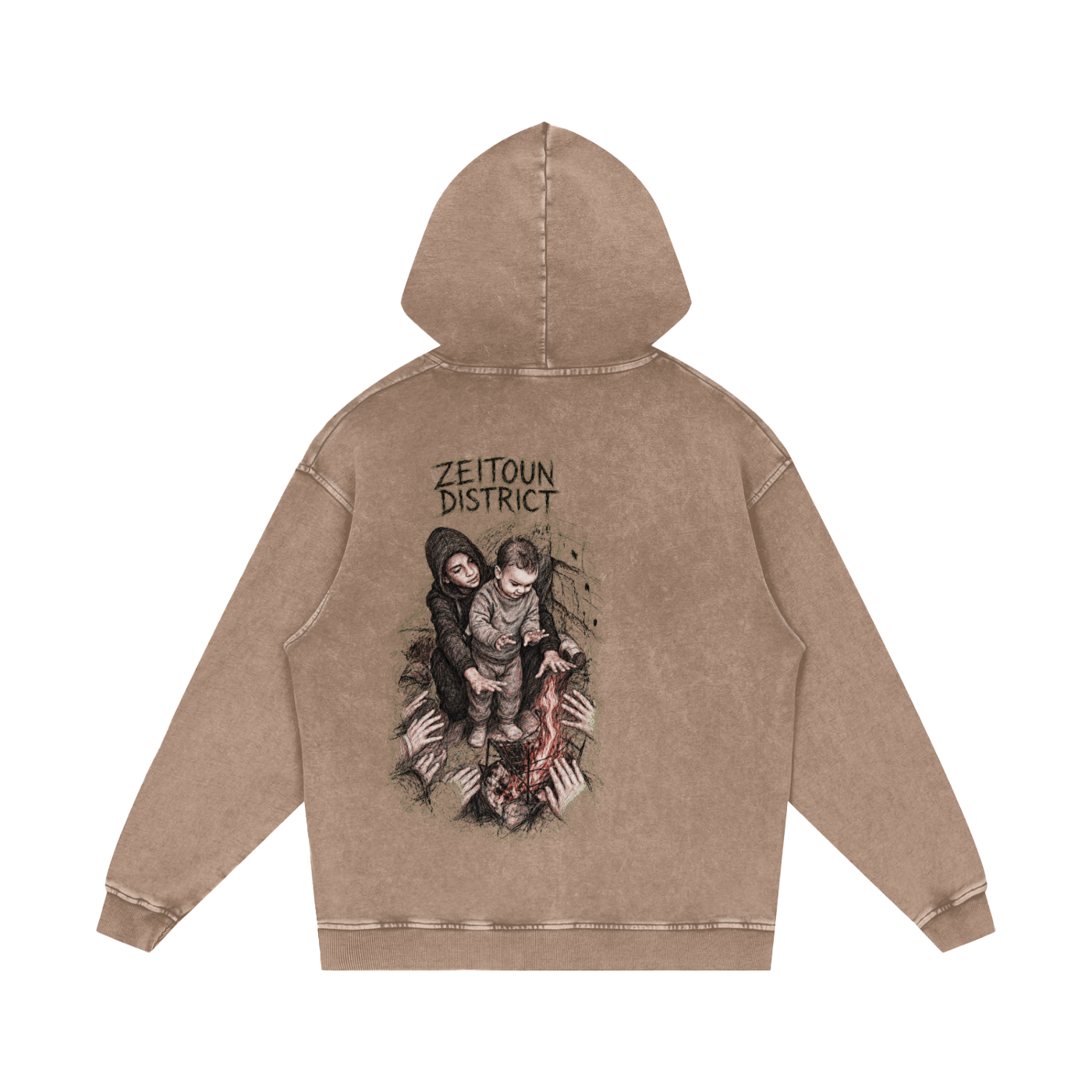 Hands Around the Fire Snow Washed Loose Cotton Hoodie
