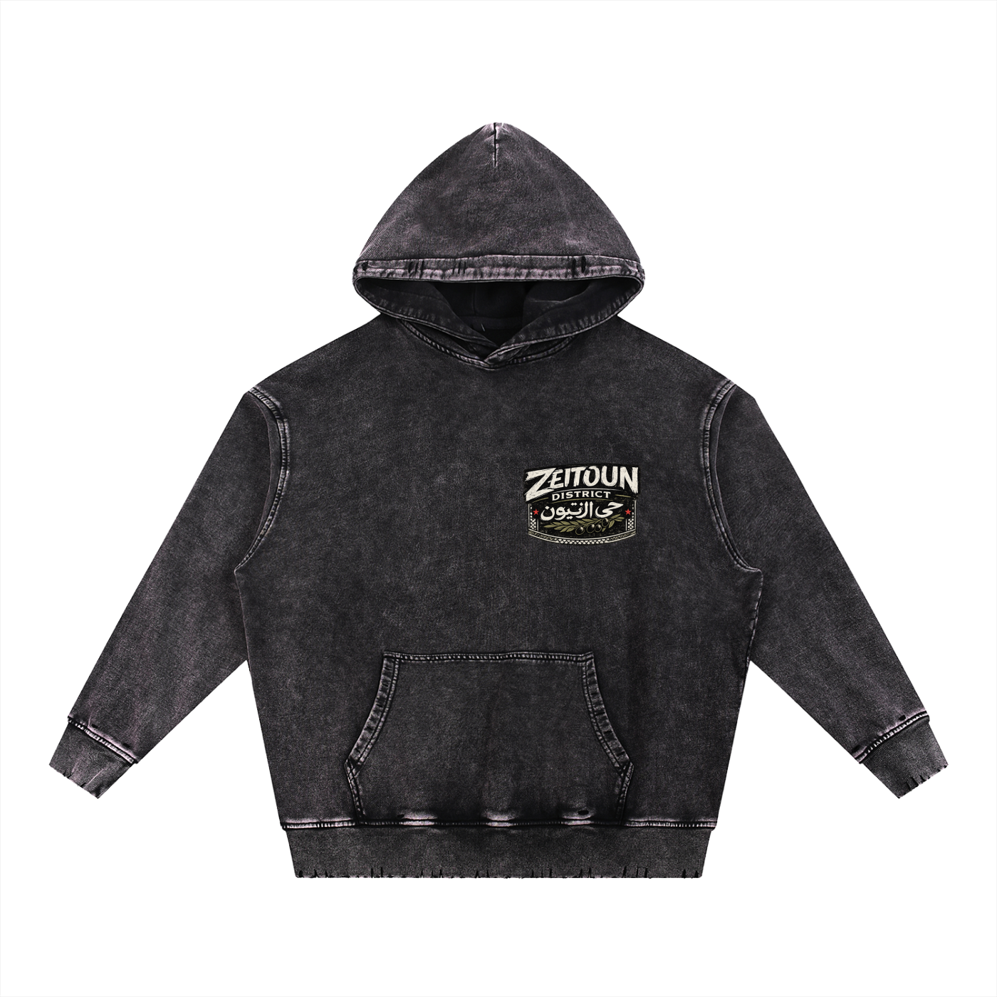 Zeitoun Olive Stamp Snow Wash Hand-Frayed Heavyweight  Hoodie