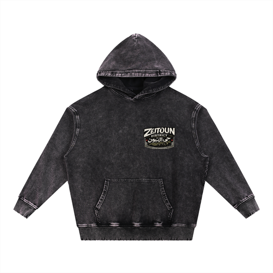 Zeitoun Olive Stamp Snow Wash Hand-Frayed Heavyweight  Hoodie