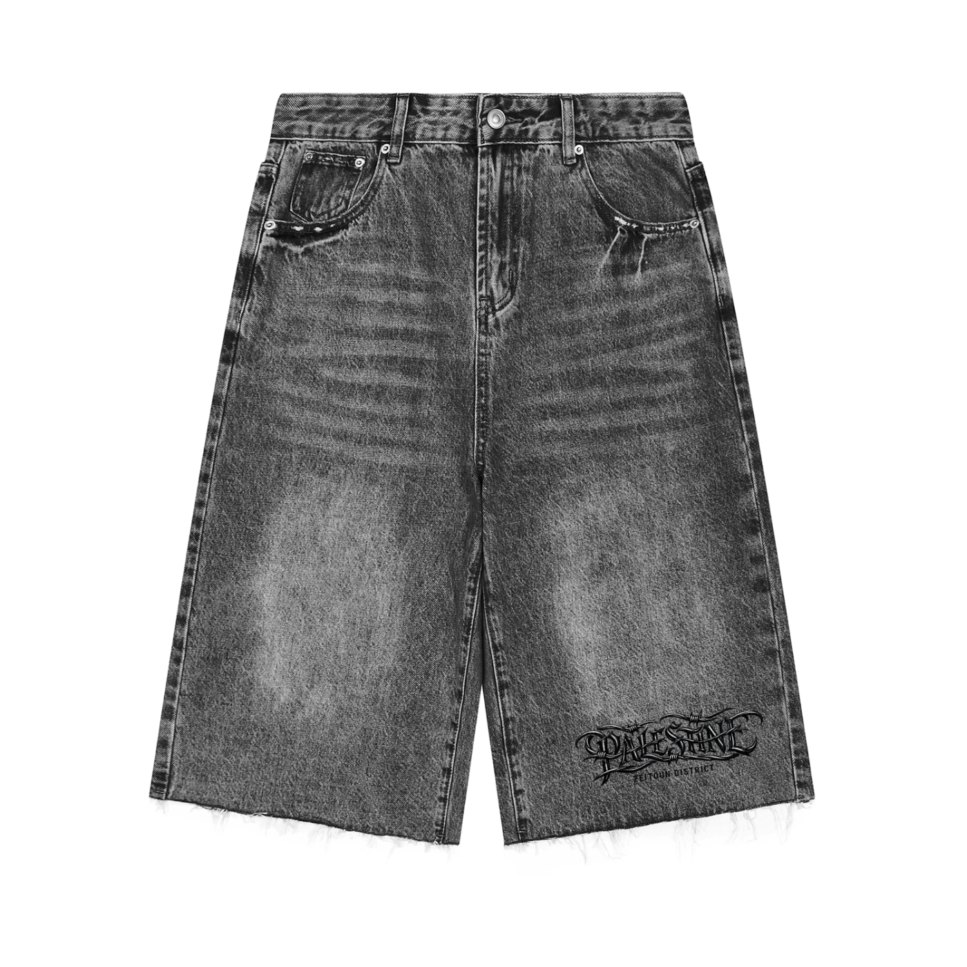 '+970 Palestine Wide Leg Denim Shorts