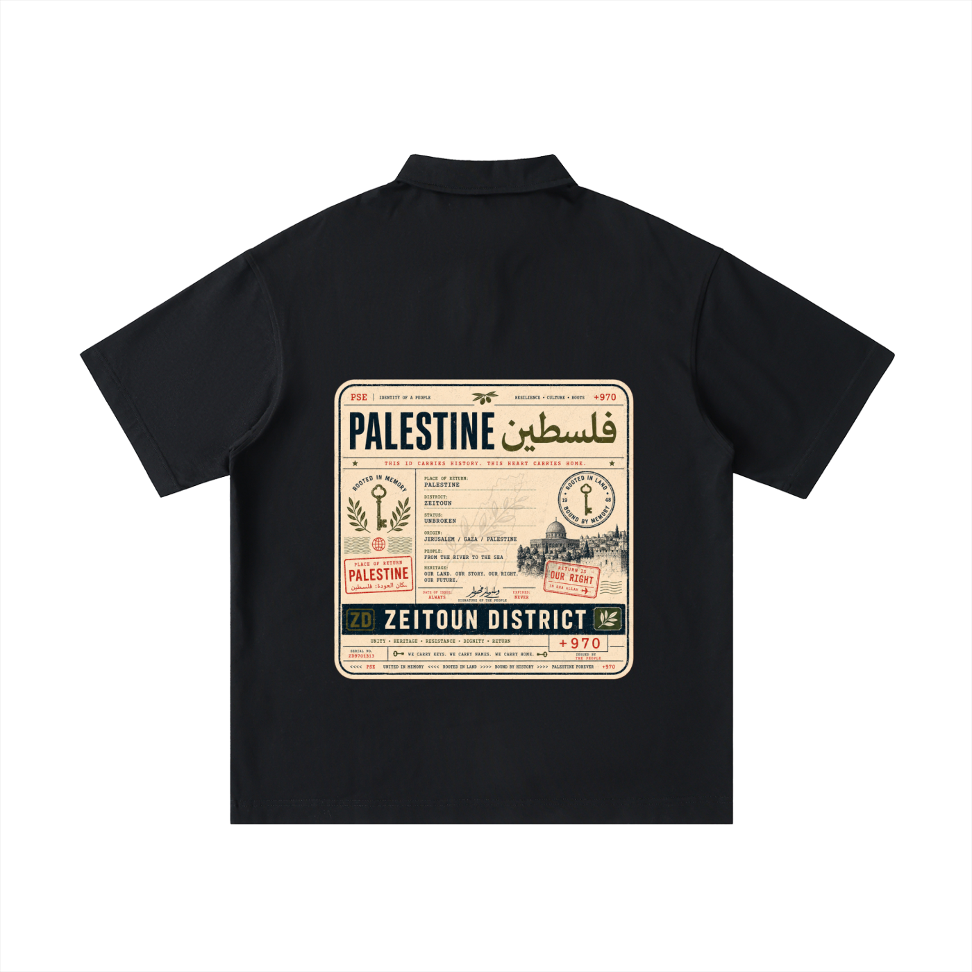 '+970 Palestine Passport Card Graphic Loose Cotton Short-Sleeve Polo Shirt