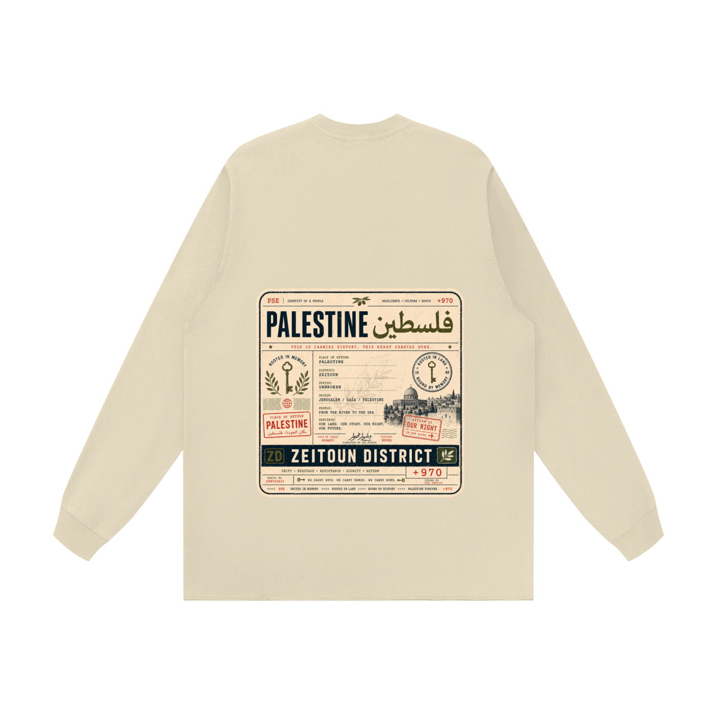 '+970 Palestine Passport Card Graphic Raw Hem Long Sleeve T-Shirt