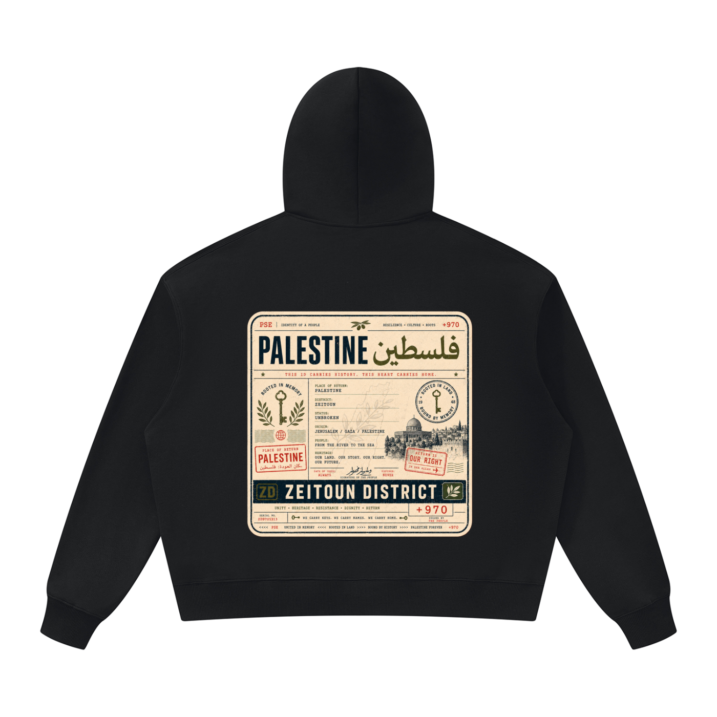 '+970 Palestine Passport Card Graphic Oversized Heavyweight Hoodie