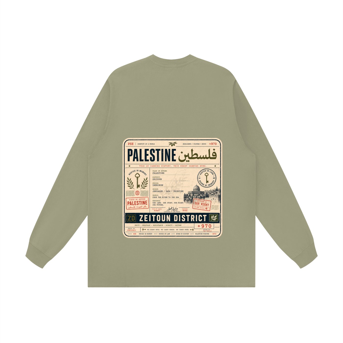 '+970 Palestine Passport Card Graphic Raw Hem Long Sleeve T-Shirt