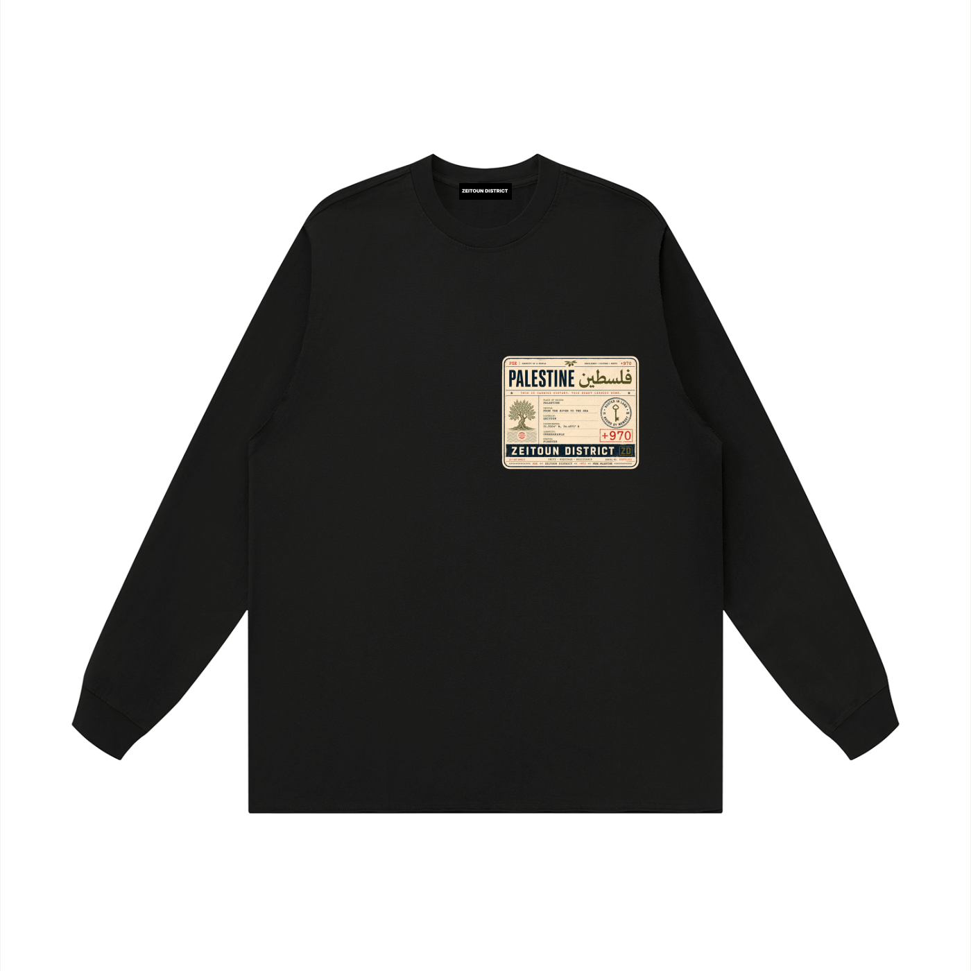 '+970 Palestine Passport Card Graphic Raw Hem Long Sleeve T-Shirt