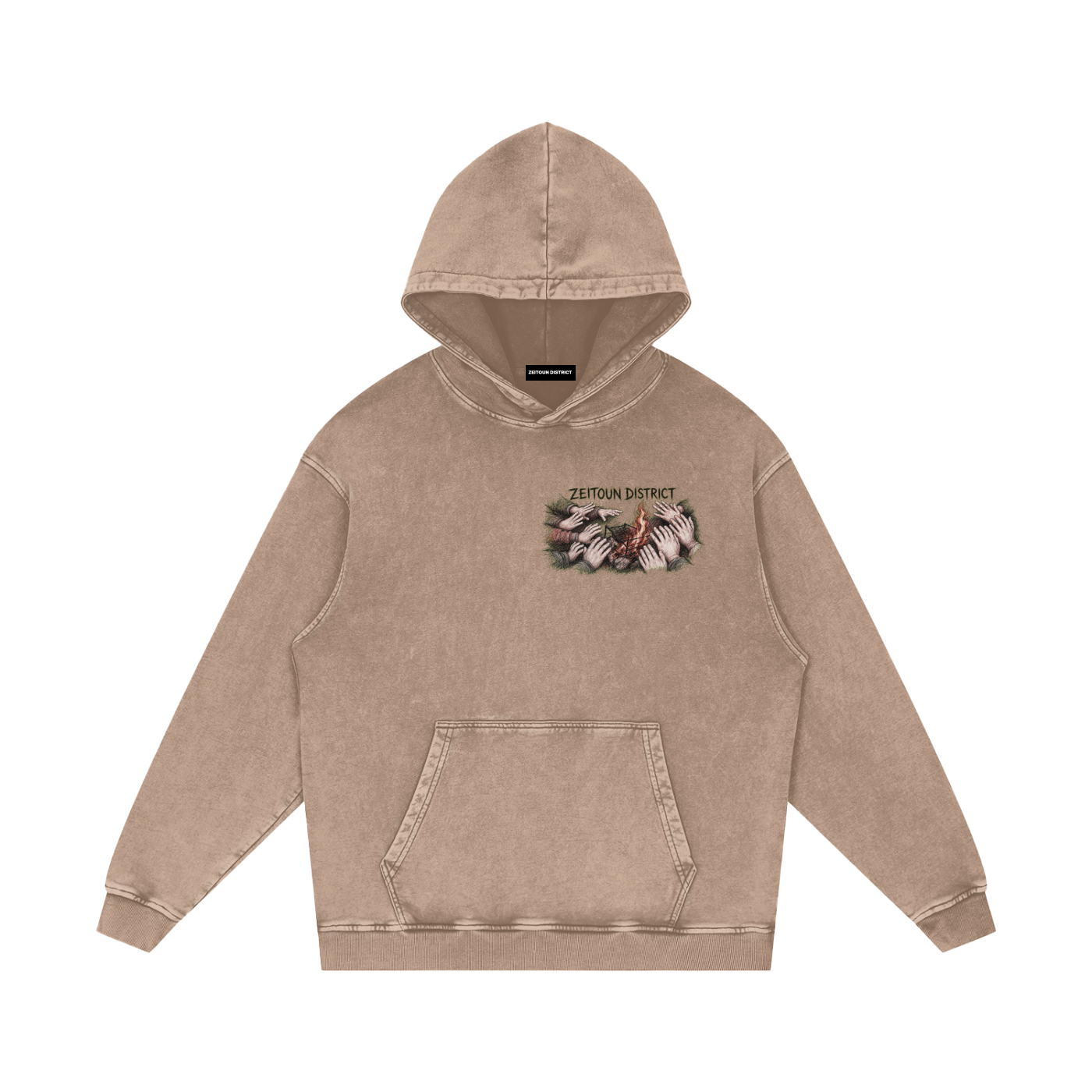 Hands Around the Fire Snow Washed Loose Cotton Hoodie