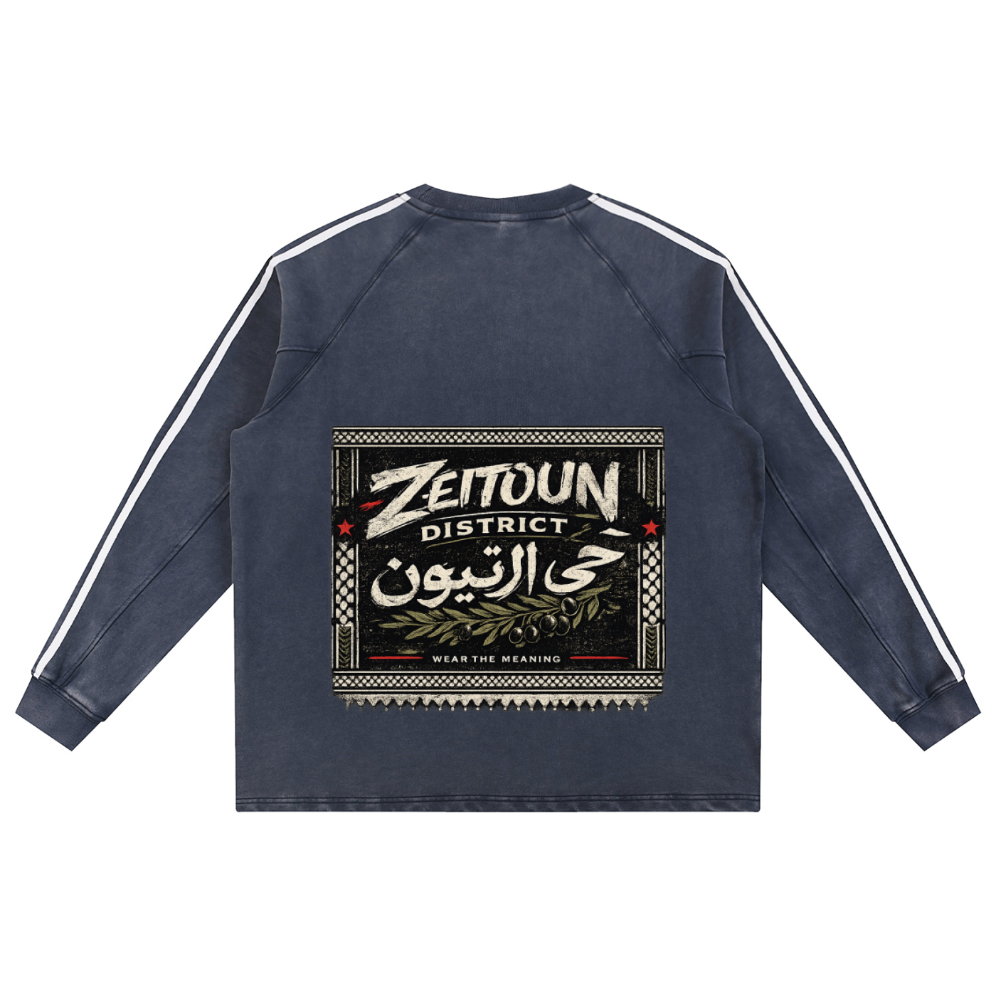 Zeitoun Olive Stamp Snow Washed Contrast Tape Sweatshirt