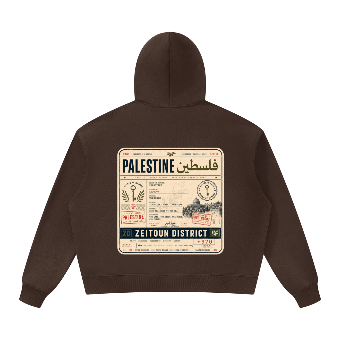 '+970 Palestine Passport Card Graphic Oversized Heavyweight Hoodie