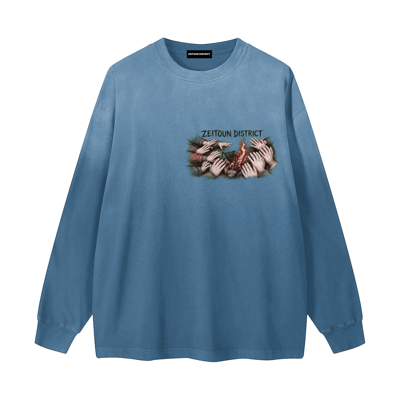 Hands Around the Fire Gradient Washed Long Sleeve T-Shirt