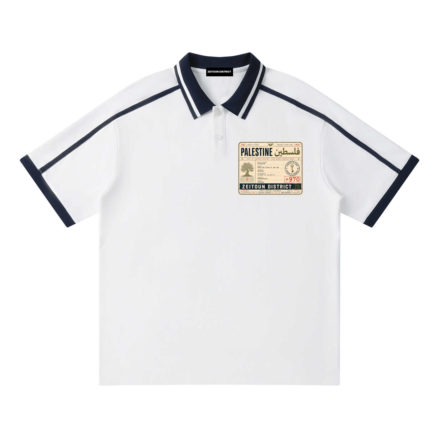 '+970 Palestine Passport Card Graphic Contrast Piping Polo Shirt