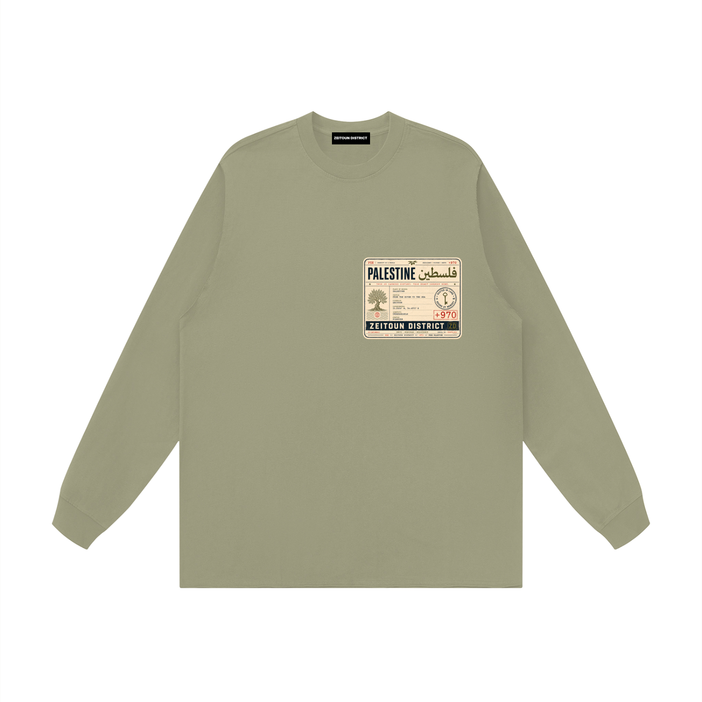 '+970 Palestine Passport Card Graphic Raw Hem Long Sleeve T-Shirt