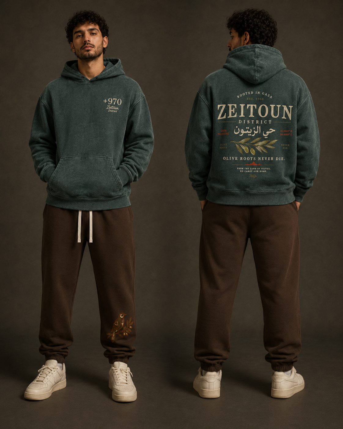 +970 Area Code Snow Washed Hoodie - front and back view