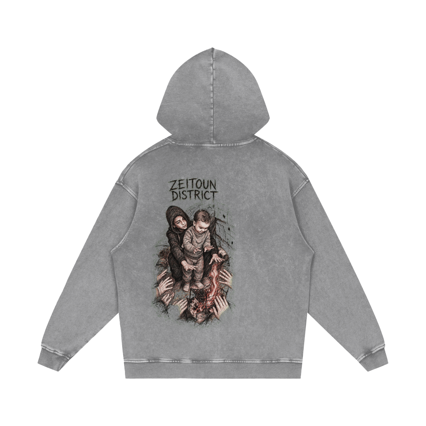 Hands Around the Fire Snow Washed Loose Cotton Hoodie