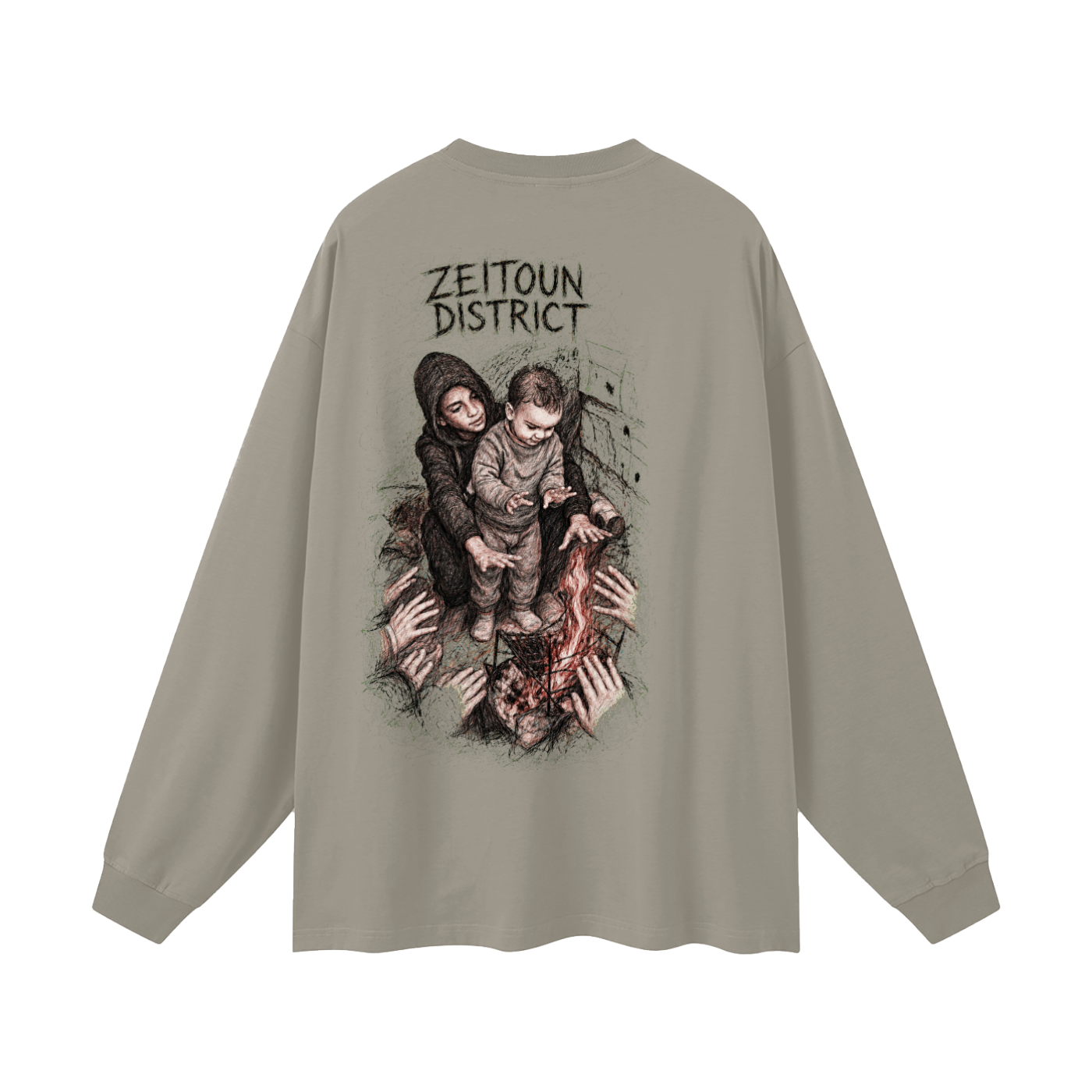 Palestinian Hands Around the Fire Oversized Unisex Long Sleeve T-Shirt
