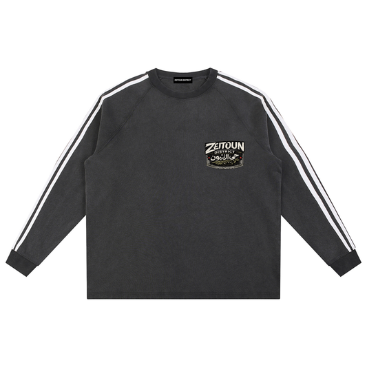 Zeitoun Olive Stamp Snow Washed Contrast Tape Sweatshirt
