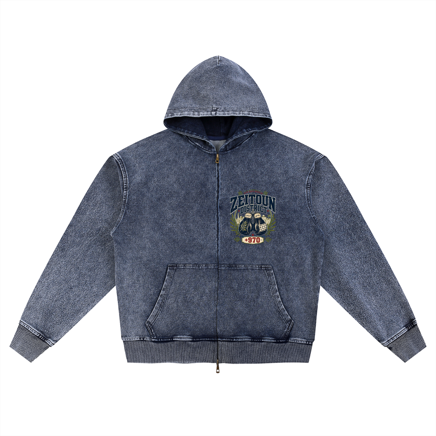 Palestine Boxing Club Snow Wash Oversized Zip-Up Hoodie