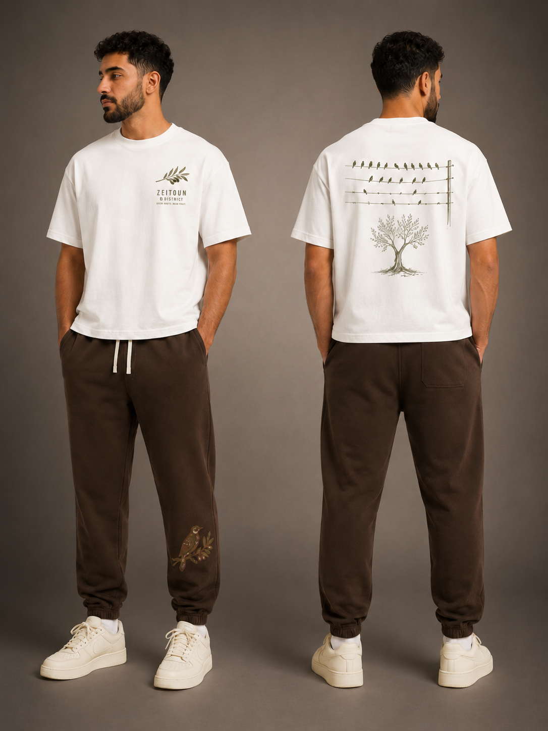 Birds on Wire Boxy Tee - front and back view