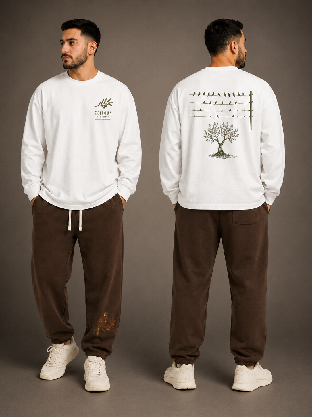 Birds on Wire Oversized Long Sleeve T-Shirt - front and back view