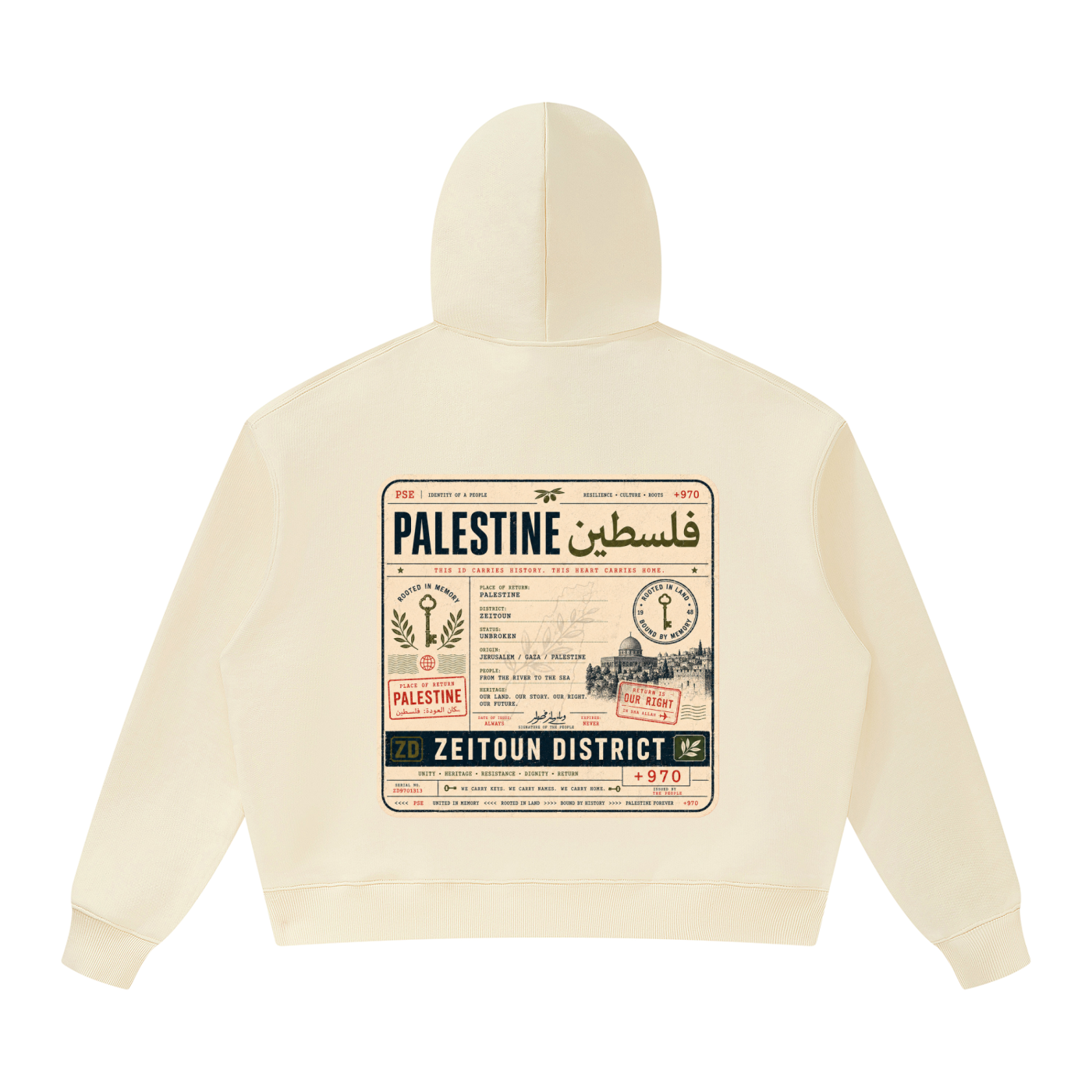 '+970 Palestine Passport Card Graphic Oversized Heavyweight Hoodie