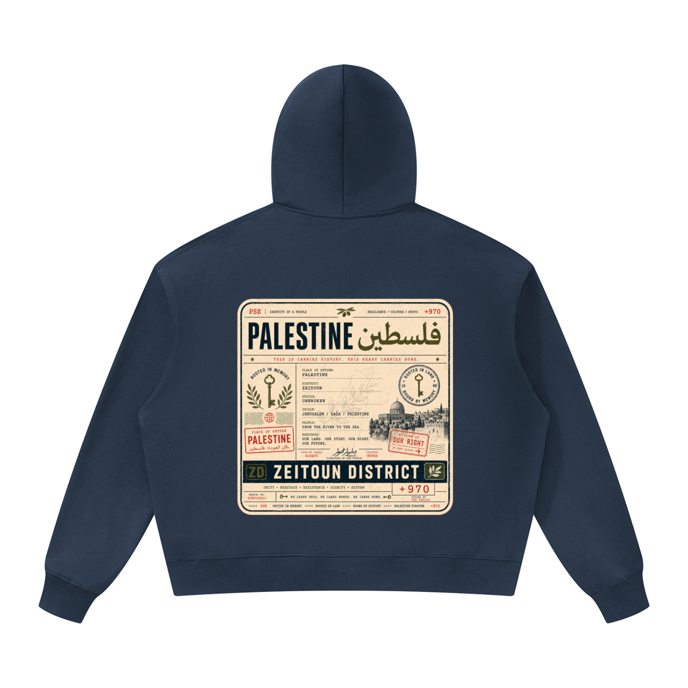 '+970 Palestine Passport Card Graphic Oversized Heavyweight Hoodie