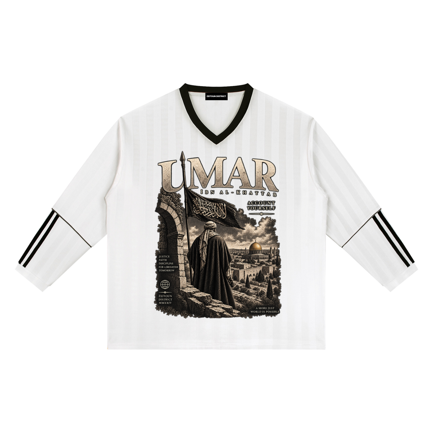 A More Just World is Possible Umar Ibn Khattab - Unisex Striped Soccer Jersey