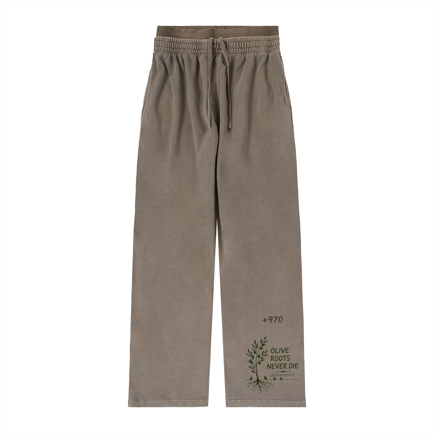 +970 Olive Pulse Birds Vintage Washed Waist Pants
