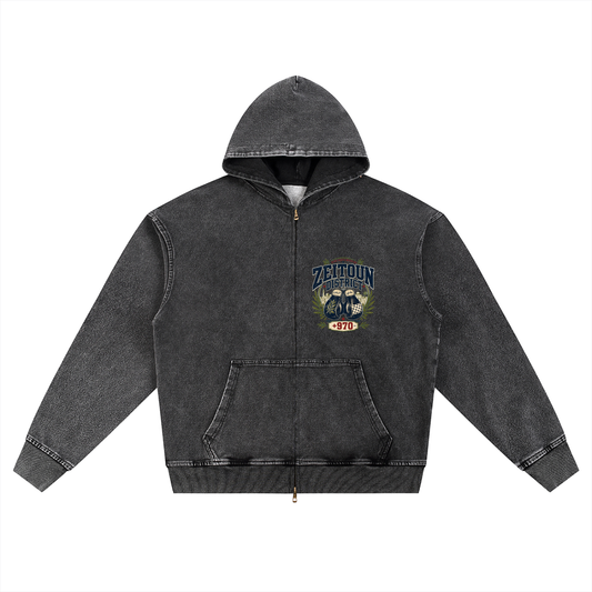 Palestine Boxing Club Snow Wash Oversized Zip-Up Hoodie
