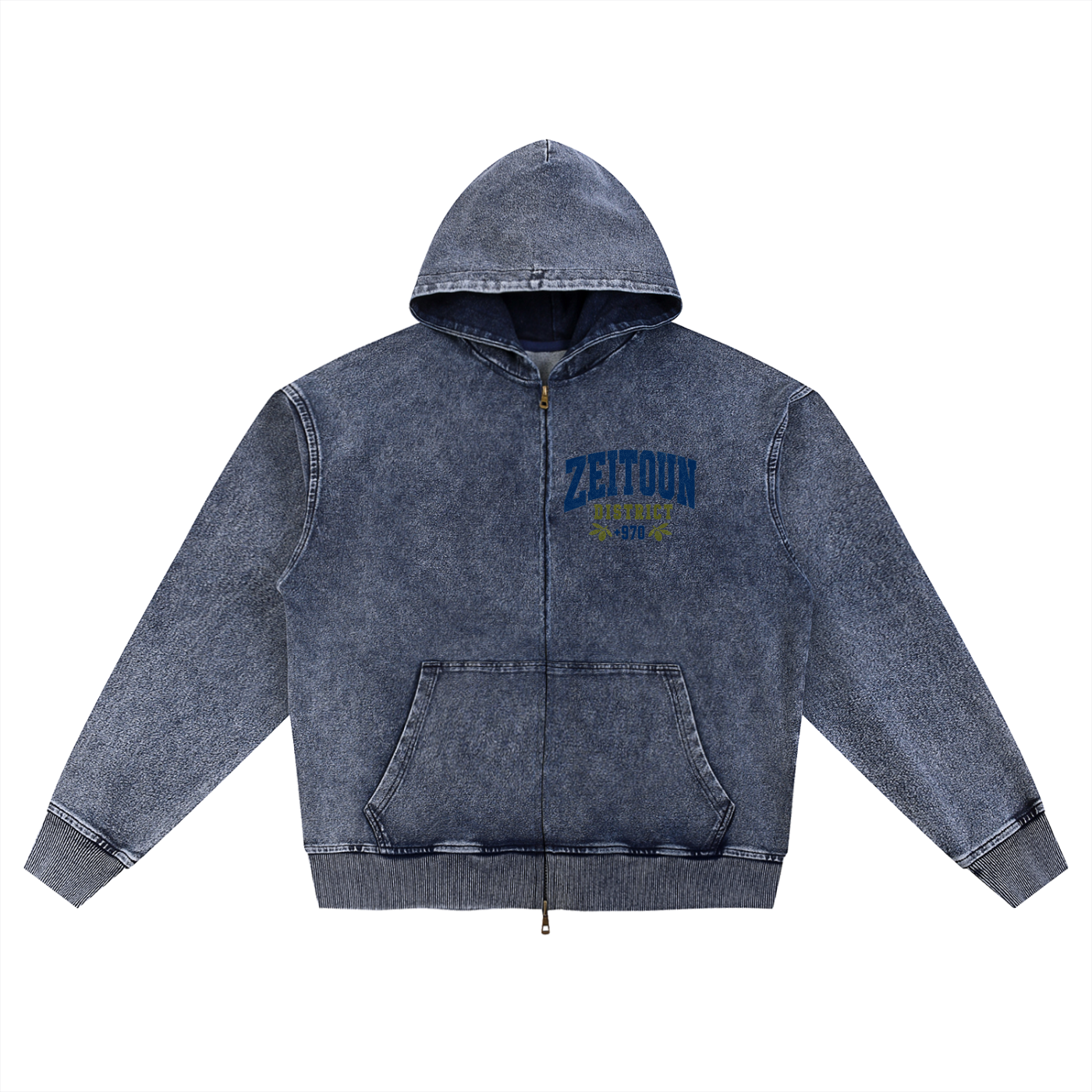 Gaza Streets +970 Area Code Snow Wash Oversized Zip-Up Hoodie