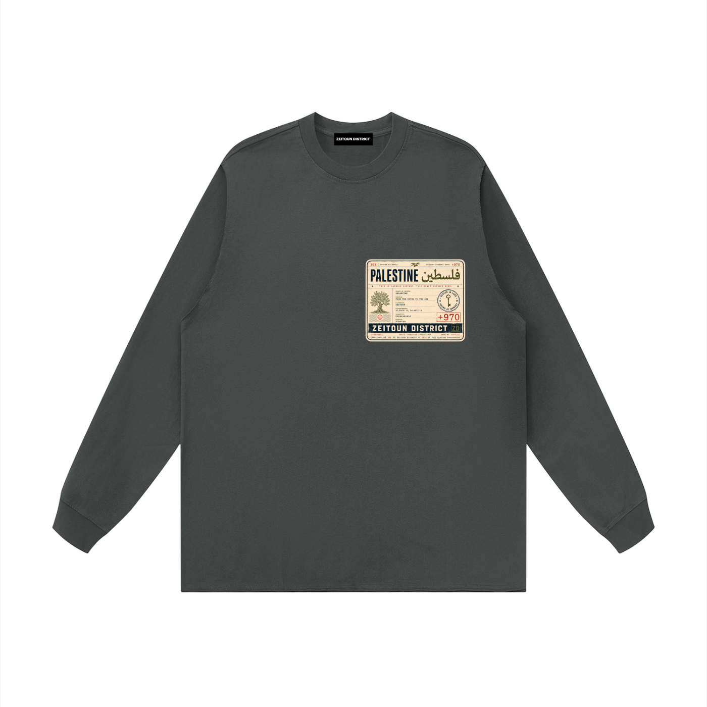 '+970 Palestine Passport Card Graphic Raw Hem Long Sleeve T-Shirt