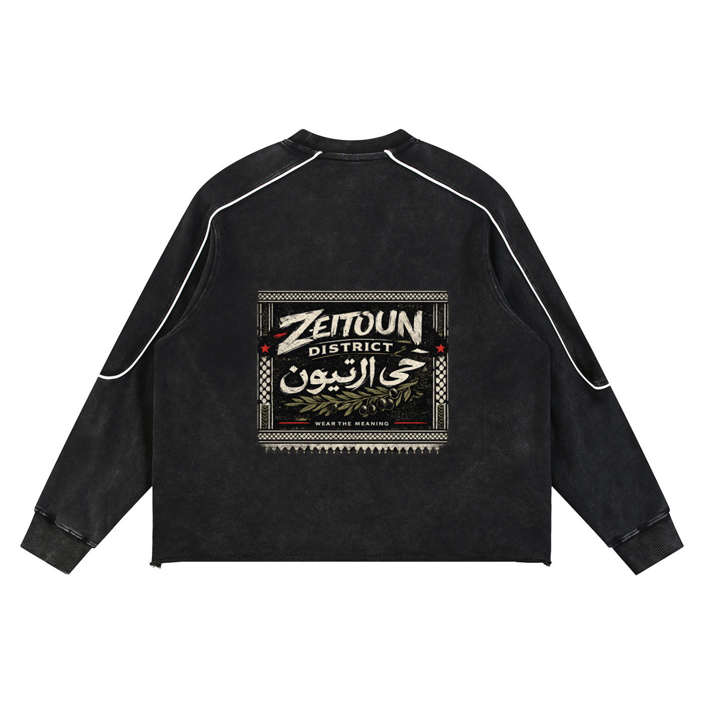 Zeitoun Olive Stamp Mineral Wash Piping Raw Hem Sweatshirt