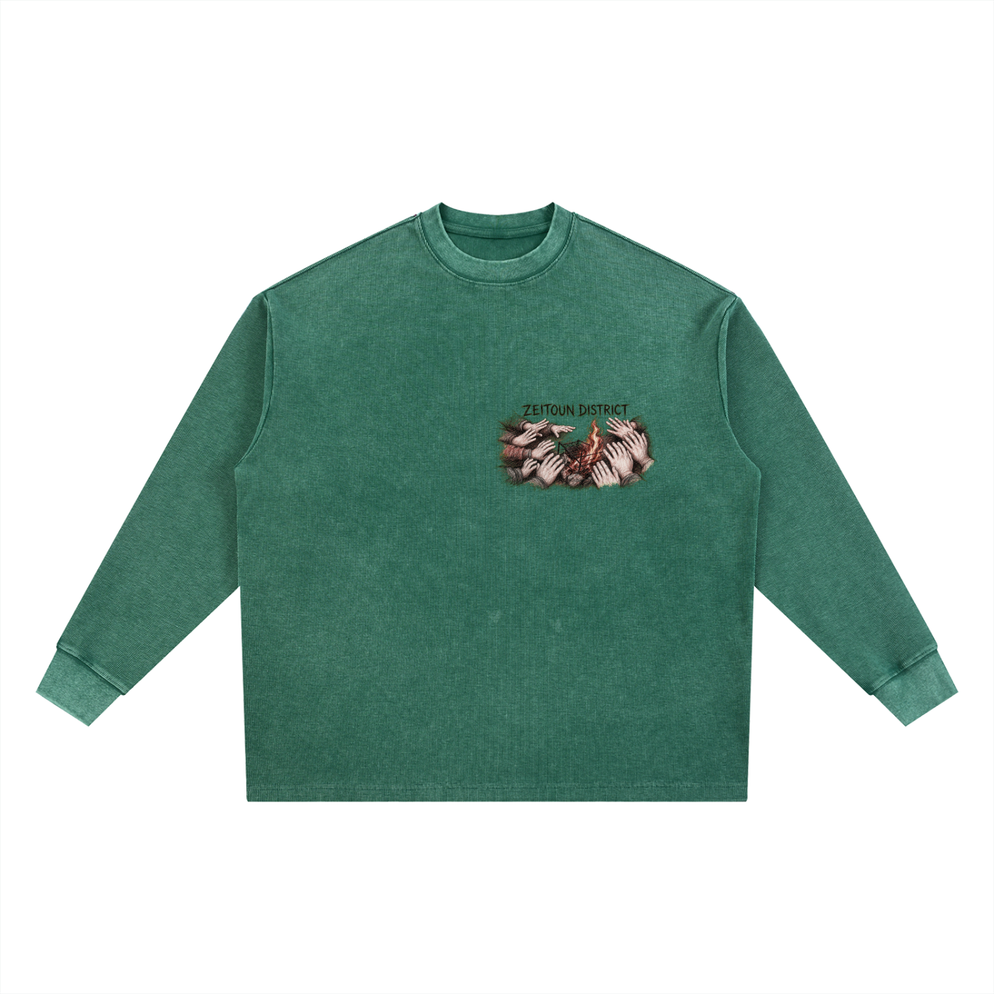Hands Around the Fire Mineral Wash Waffle Oversized Heavyweight T-Shirt