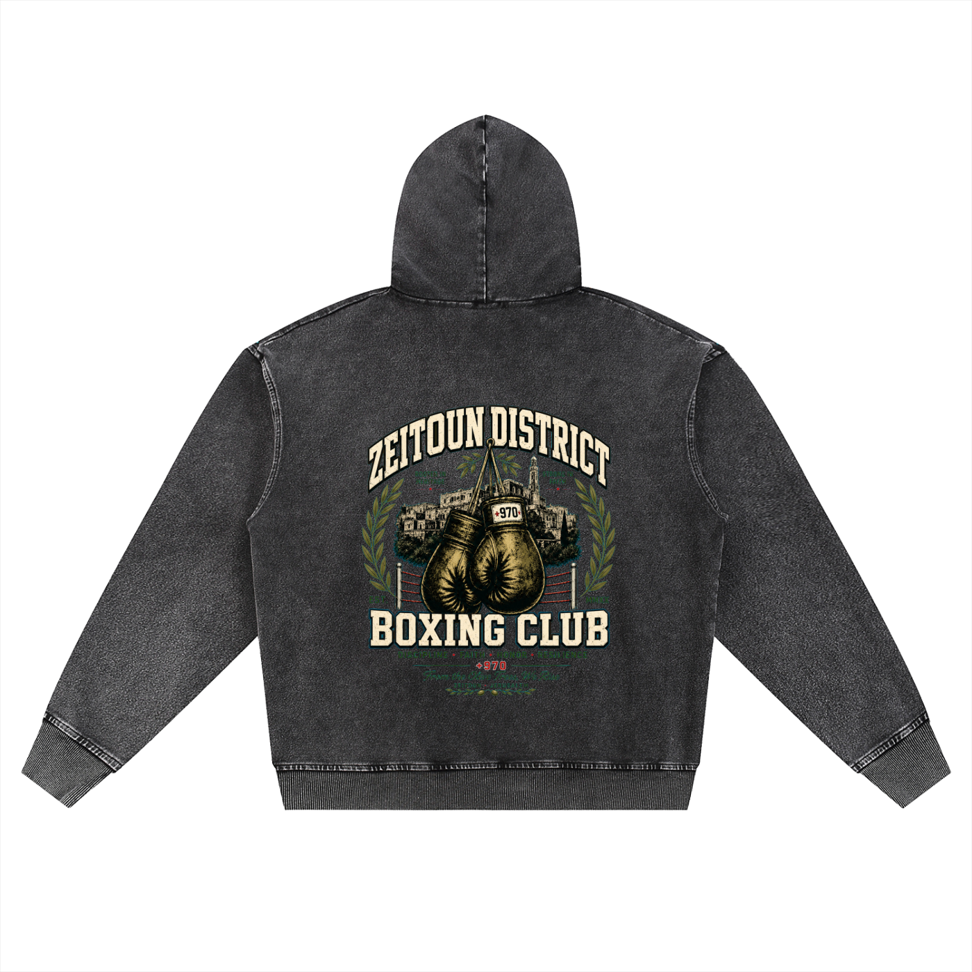 Palestine Boxing Club Snow Wash Oversized Zip-Up Hoodie