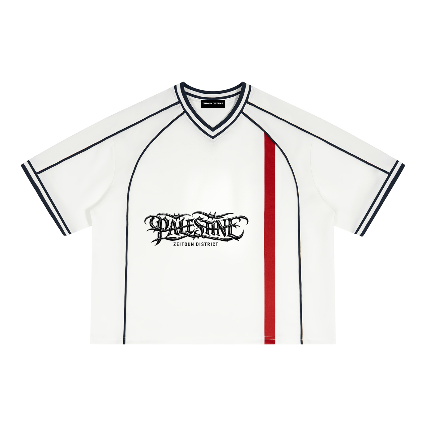 '+970 Barbed Wire Palestine Unisex Boxy V-Neck Soccer Jersey