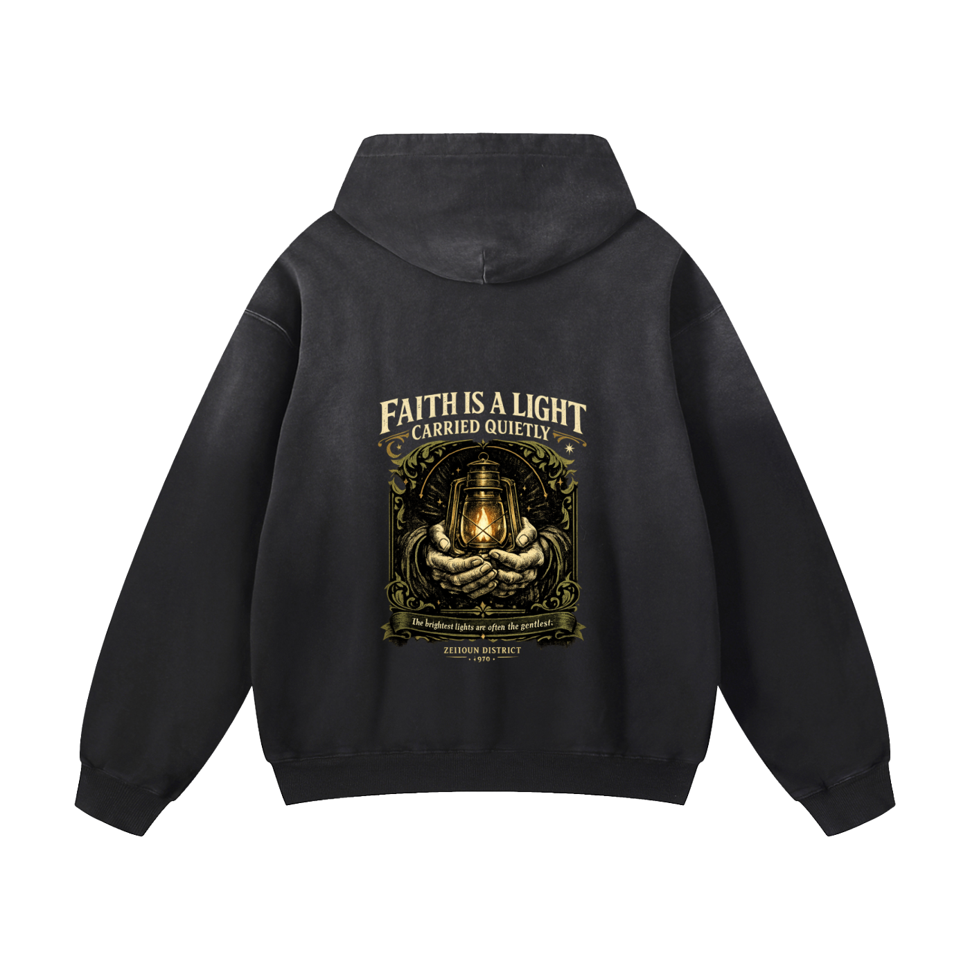 Faith is a Light Carried Quietly Heavyweight Sunfade Hoodie