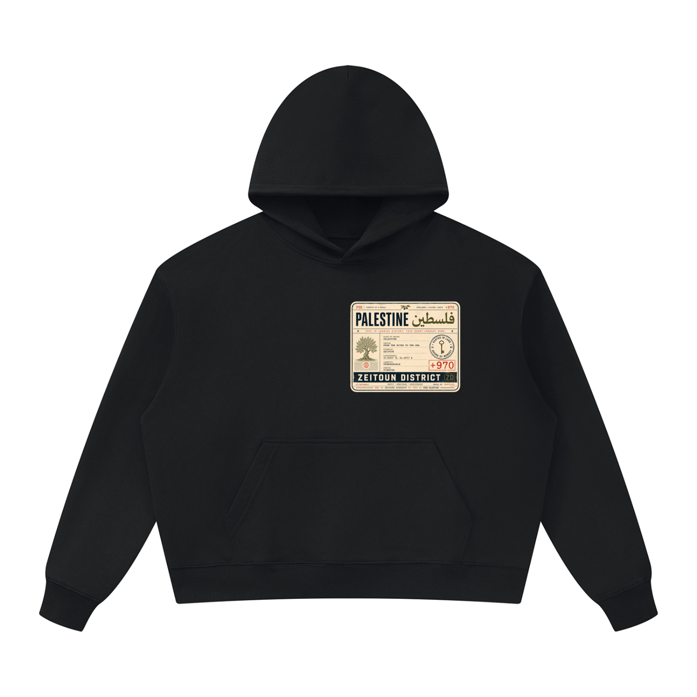 '+970 Palestine Passport Card Graphic Oversized Heavyweight Hoodie