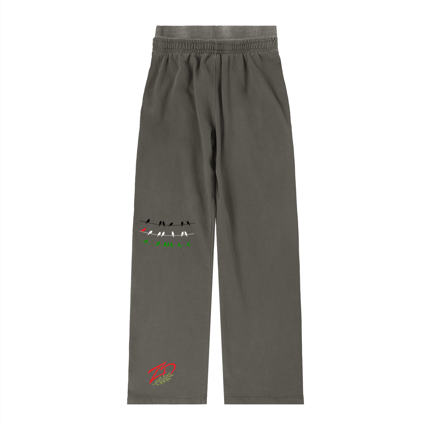 +970 Olive Pulse Birds Vintage Washed Waist Pants