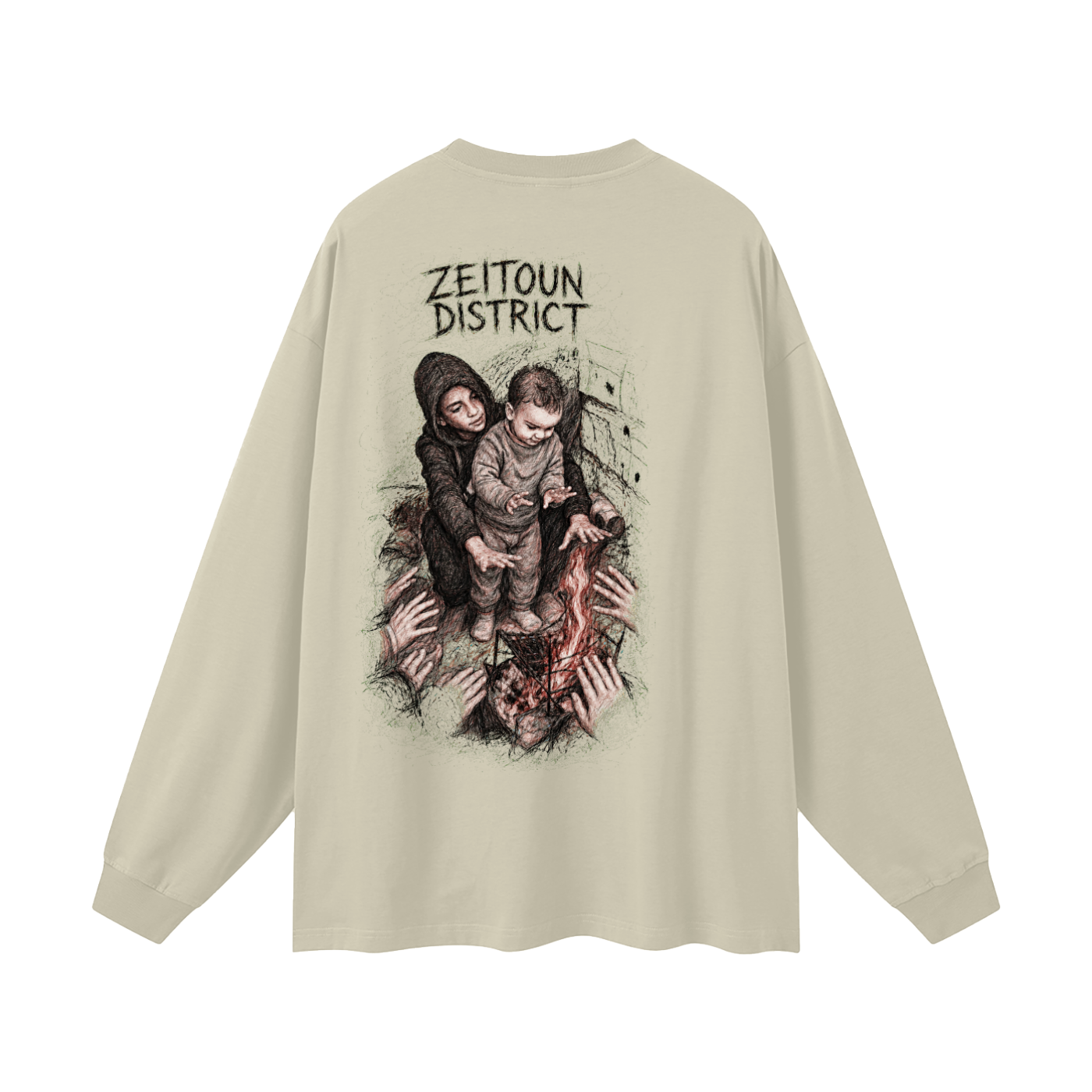 Palestinian Hands Around the Fire Oversized Unisex Long Sleeve T-Shirt
