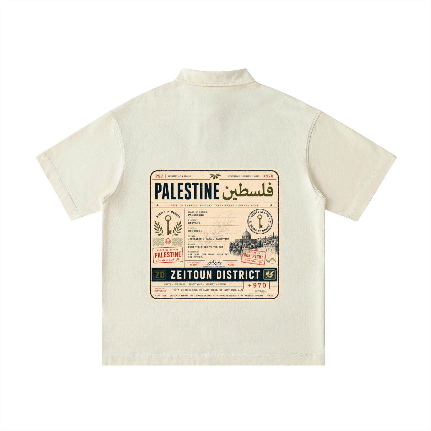 '+970 Palestine Passport Card Graphic Loose Cotton Short-Sleeve Polo Shirt