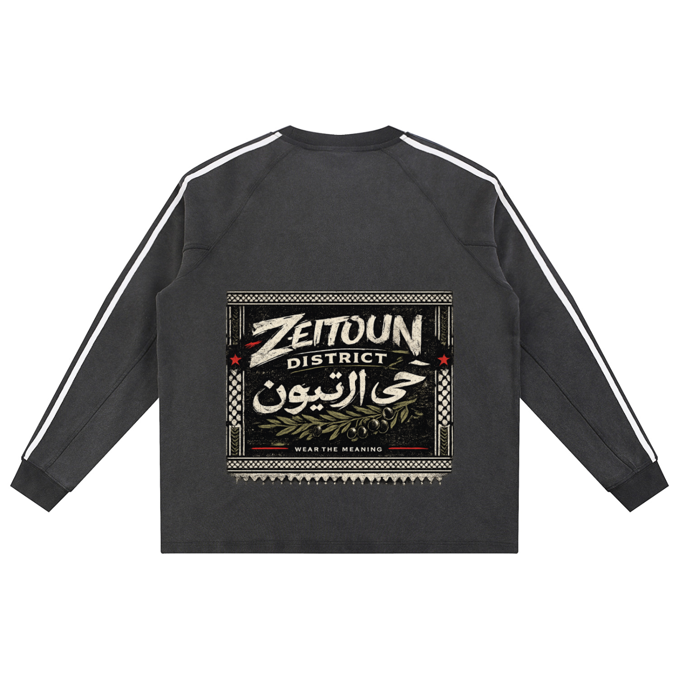 Zeitoun Olive Stamp Snow Washed Contrast Tape Sweatshirt